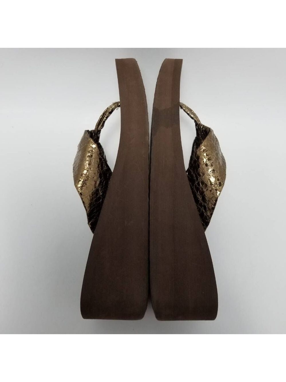 Womens Metallics Brown Thong Mid Wedge Sandals Slip On Size 8 - Picture 8 of 12